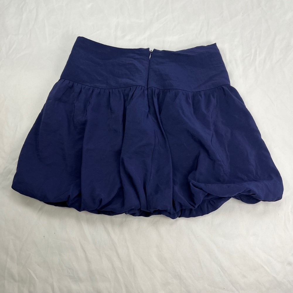 A New Day Bubble Hem Mini Skirt Solid Navy Blue High Waisted Zipper Back Skirt